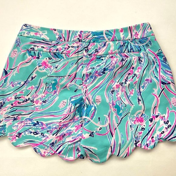 Lilly Pulitzer Buttercup Knit Shorts Women 0 EUC‎ Stretched Pockets Scalloped - Picture 2 of 13